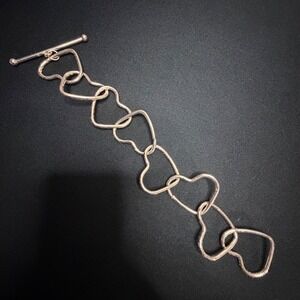 Heart Link Chain Bracelet Womens 8 Inch Rose Gold Tone Toggle Clasp